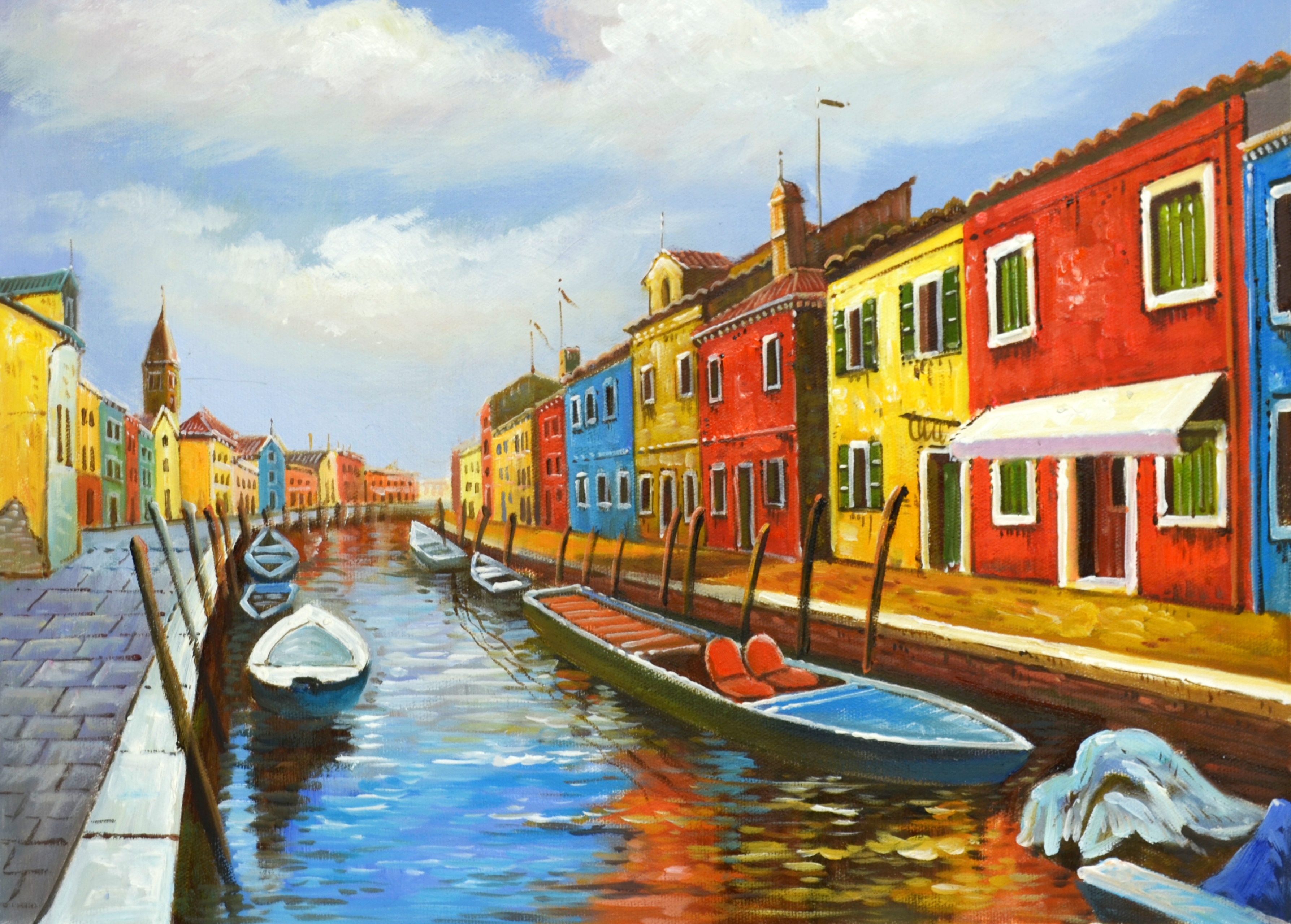 Hand-painting Colorful Venice Boats Oil Painting Oversize Drawing Room